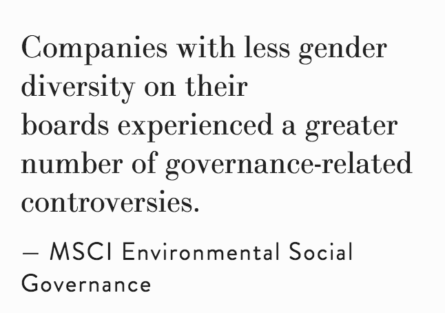 Companies with less gender diversity on their boards experienced a greater number of governance-related controversies.